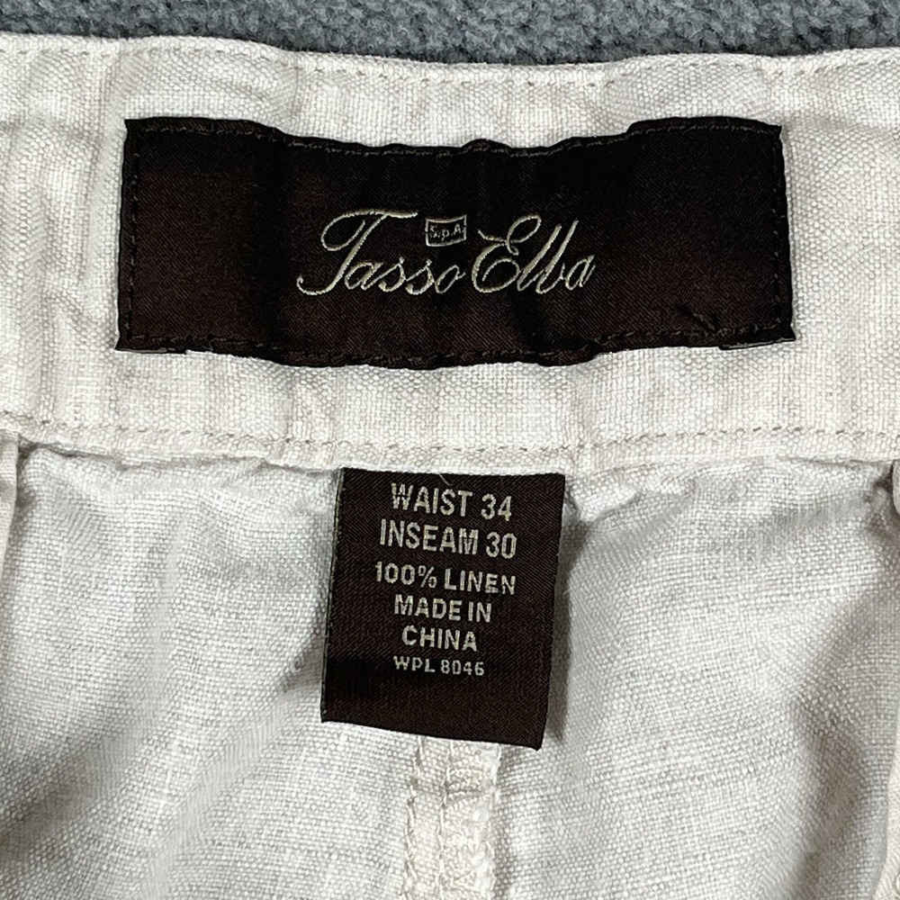 Tasso Elba 100% Linen Pants Mens Size 34x30 Beige Tan Straight Flat Casual Beach - Picture 3 of 8